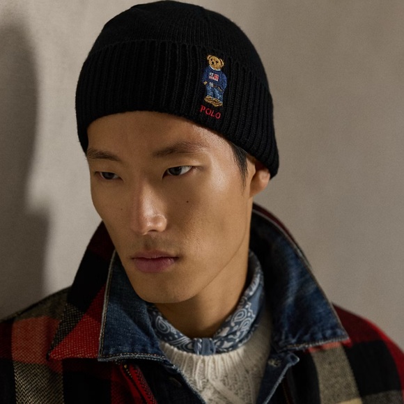 NWT• Polo Ralph Lauren Polo Bear Rib-Knit Beanie. “Polo Black”, One Size - Picture 3 of 8